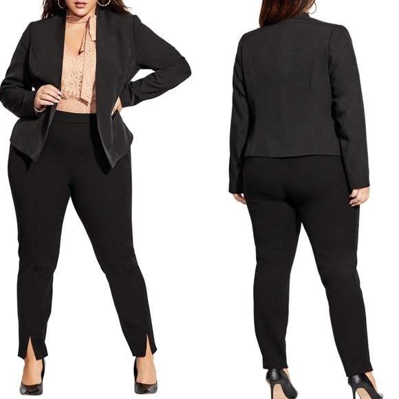 City Chic Jackets & Blazers - City Chic Open Front Faux Leather Trim Blazer 16